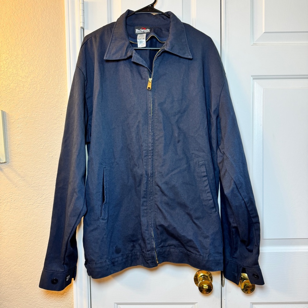 Bulwark Protective Apparel‎ Denim Jacket Men's Size L Dark Blue Full Zip Pockets